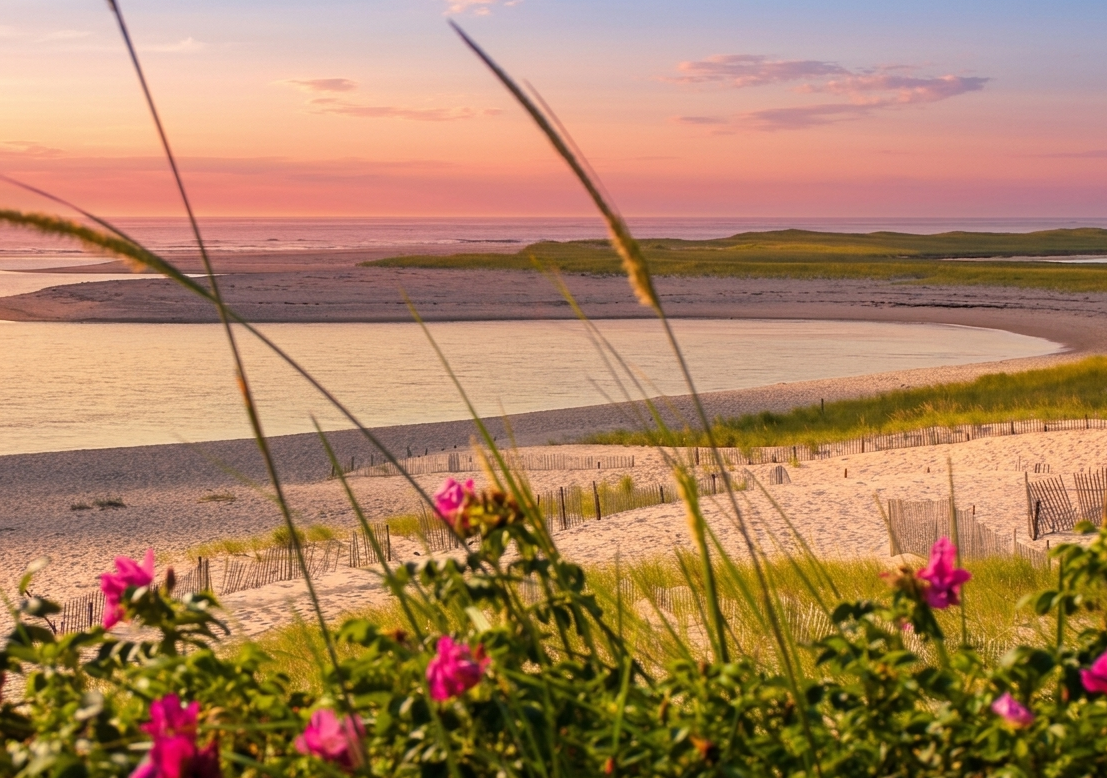 Sunrise over the outer Cape Cod coastline near Orleans MA