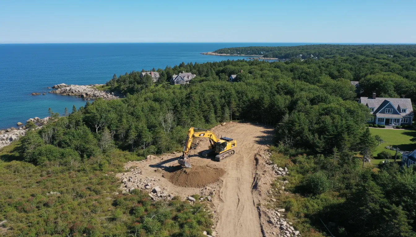 Aerial view of a professional excavation site on Cape Cod