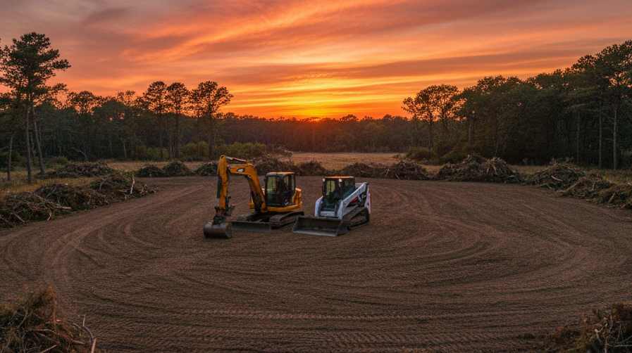 Excavation site at dusk on a Cape Cod residential property